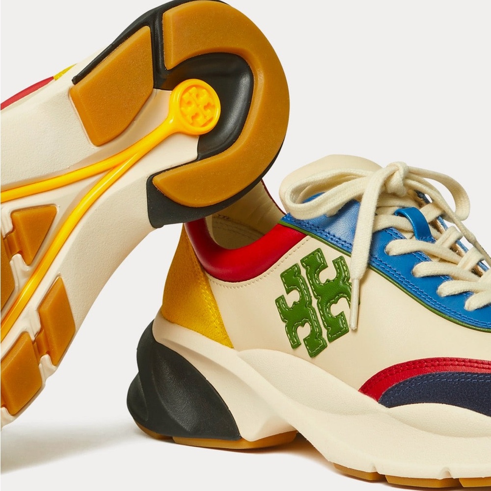 New Tory Burch - Good Luck New Cream / Zinc Green / Pilota Low Top Sneakers 8 - Picture 4 of 11